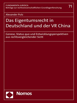 cover image of Das Eigentumsrecht in Deutschland und der VR China